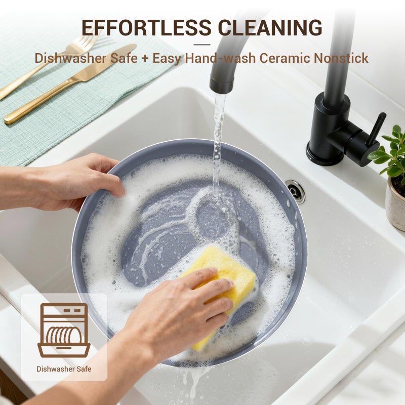Ammeloo Ceramic Pots and Pans Set Non Stick, Non Toxic Cookware Set with Removable Handles, 18 Pcs Healthy Kitchen Cooking Set, Induction Ready, Dishwasher & Oven Safe, PFAS PFOA & PTFE Free - Image 5