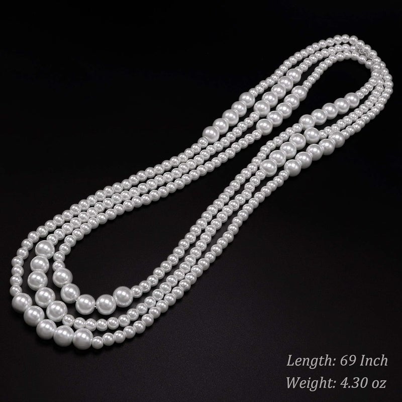 Aisansty Long Pearl Necklaces for Women Cream White Faux Pearl Strand Layered Necklace Costume Jewelry - Image 5