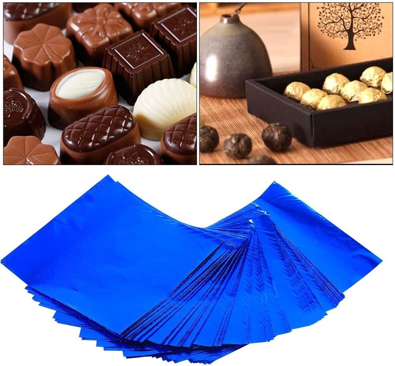 klarako Foil Wrappers for Candy, 100 Pcs Chocolate Packaging Aluminum Foil Wrapping Paper Square Foil Paper Wrappers Candy Sweets Wrappers for DIY Homemade Easter Candies 7 Colors 3" x 3"(Blue) - Image 1