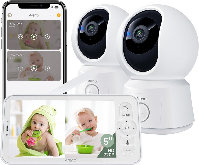 ARENTI Baby Monitor 2 Cameras Smart Baby Camera with 5Inch Wireless Display Super Night Vision Temperature Sensor Sound Detection Auto Motion Tracking 2Way Audio VOX ModeB2 Set - Image 1