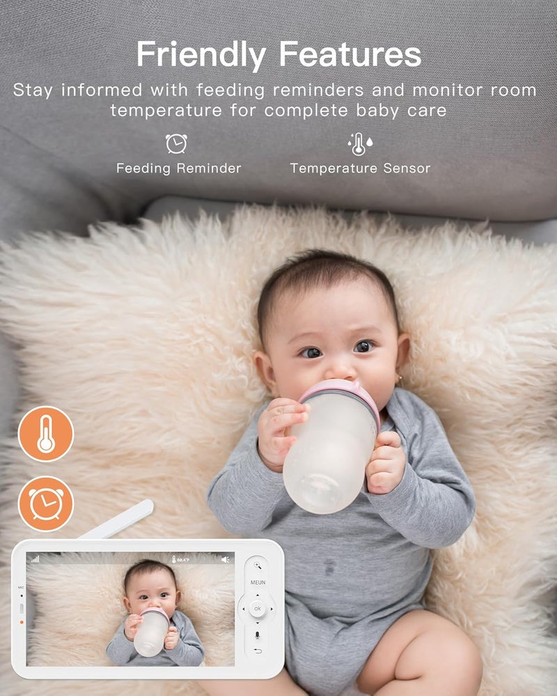 ARENTI Baby Monitor 2 Cameras Smart Baby Camera with 5Inch Wireless Display Super Night Vision Temperature Sensor Sound Detection Auto Motion Tracking 2Way Audio VOX ModeB2 Set - Image 3
