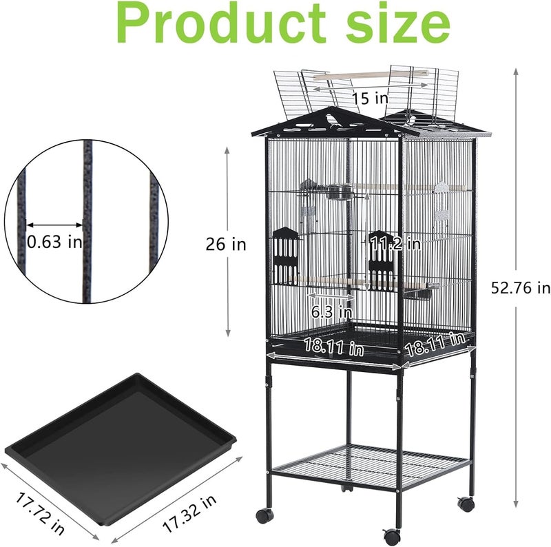 TDOO Large Standing Bird Cage with Rolling Stand & Slide Out Tray - Wrought Iron Flight Parrot Cage for Macaw, Cockatiel, Canary, Finch, Lovebirds, Parakeets and Other Medium Birds (52.76in) - Image 5