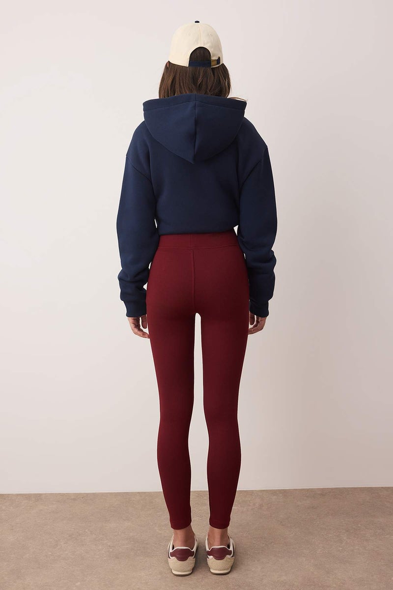 trendyol Claret Red High Waist Basic Elastic Waist Interlock Knitted Tights - Image 4