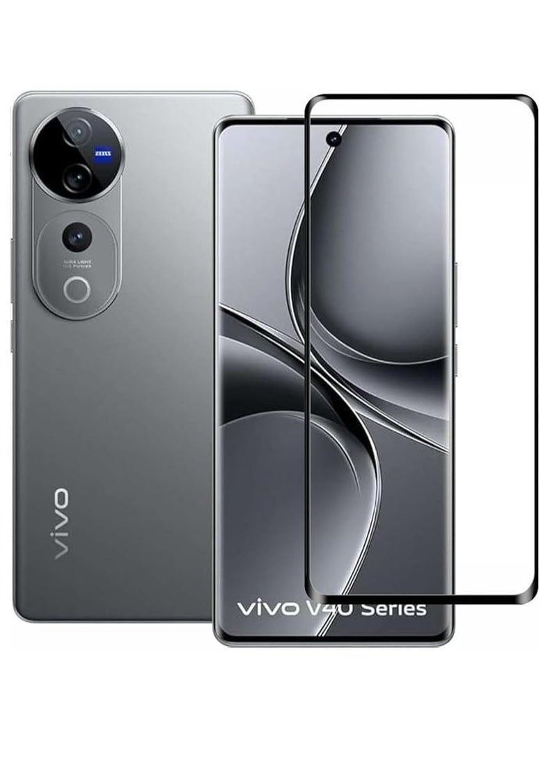 واقي شاشة لهاتف ViVo V40 / Vivo V40 Pro، حافظة شاشة من الزجاج المقسى، حماية عالية الدقة، مقاومة للخدش، بدون فقاعات، صلابة 9H، طبقة تغطية كاملة سوداء - Image 1