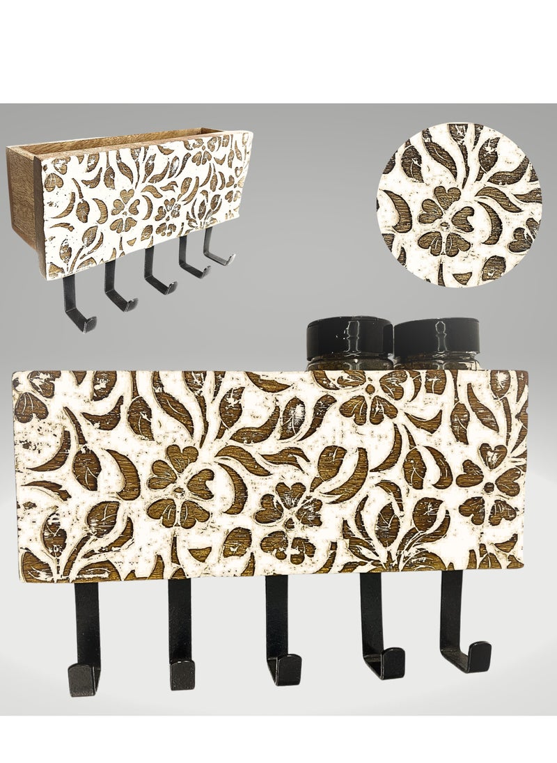 Souq DESIGNS Clothes Hanger Rustic Wooden Design For Organizing Daily Accessories - Perfect Door Hook For Entryway And Hallway With Stylish Storage Solutions  - Image 1