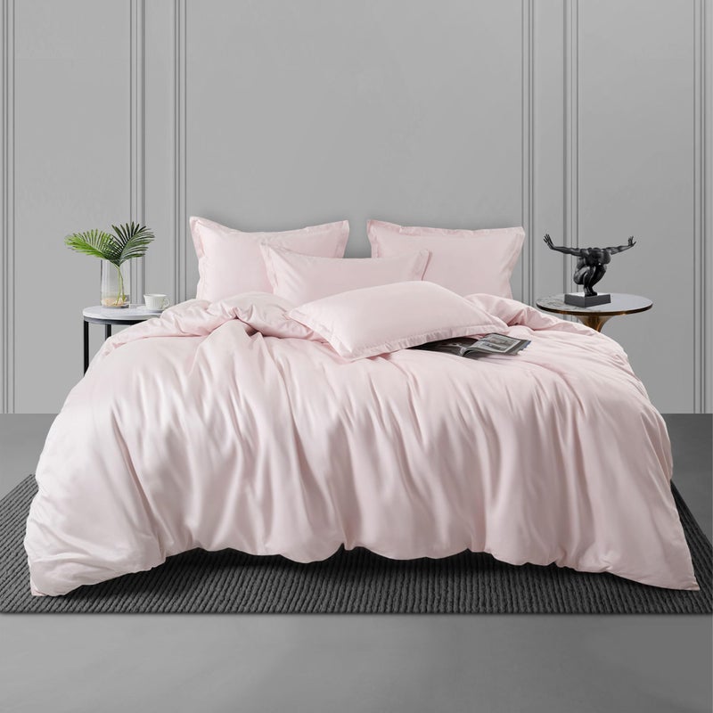 Trident Nectarsoft King Size Bedsheet Set- 100% Cotton- 5-Piece Sheet Set with 4 Pillowcases- Sateen Weave- Superior Softness- 600 Thread Count- King Size Sheets- Luxurious Feel- Light Pink - Image 1