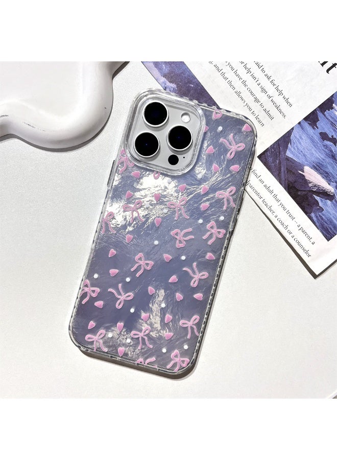 NIBEMINENT Pink Bow Love Heart Protective TPU Case Cover For iPhone 16 Plus Clear - Image 2