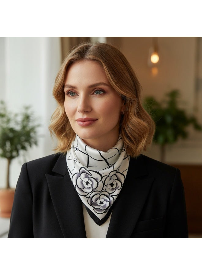 Ucanbe 70×70cm Luxury Faux Silk Scarf for Women Fashion Versatile Office Square Scarf Vintage Printed Neck Scarf - Image 2