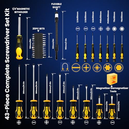 DikTalk Magnetic Screwdriver Set with Case, Professional Screwdriver Set Kit with Slotted Phillips Torx Hex Pozidriv & Precision Screwdrivers, Bits, Flexible Extension Shaft & Tool Set Accessories - Image 2