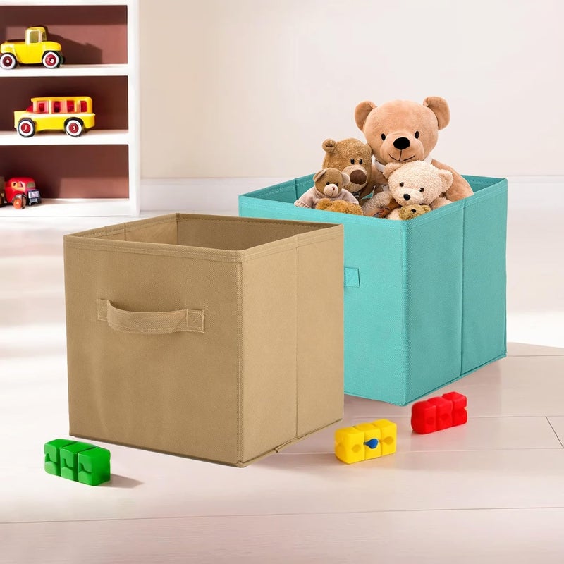 Kuber Industries Pack of 2 Square Foldable Multipurpose Wardrobe Storage Organizer for Home 11 Inch Portable CupboardCloset Organiser Storage Box for Clothes Toys Green Beige - Image 1