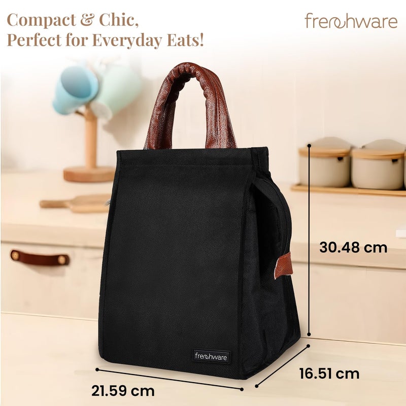 Frenchware Insulated Lunch Bag (8 Litre, Black), Office Tiffin Bags for Men and Women, Hot & Cold Travel Lunch Box for Men, Tiffin Box & Bottles, Lunch Bag for Office, Picnic Bag (Jet Black) - Image 5