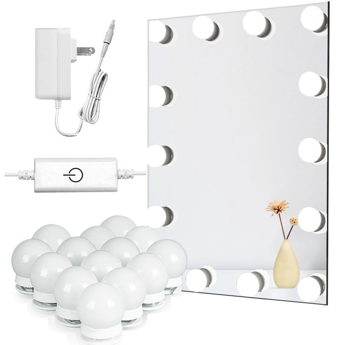 VANITY LIGHTS FOR MIRROR DIY HOLLYWOOD LIGHTED MAKEUP VANITY MIRROR DIMMABLE LIGHTS STICK ON LED MIRROR LIGHT KIT FOR VANITY SET PLUG IN MAKEUP LIGHT FOR BATHROOM WALL MIRROR 14BULB