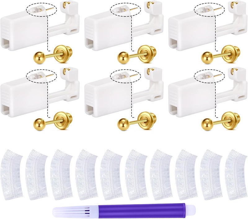 QWALIT 3 Pairs Ear Piercing Kit Silver Gold Ear Piercing Gun Kit Disposable Self Piercings Earrings at Home Earring Gun Piercings kits with Earring Studs Small Ball - Image 1