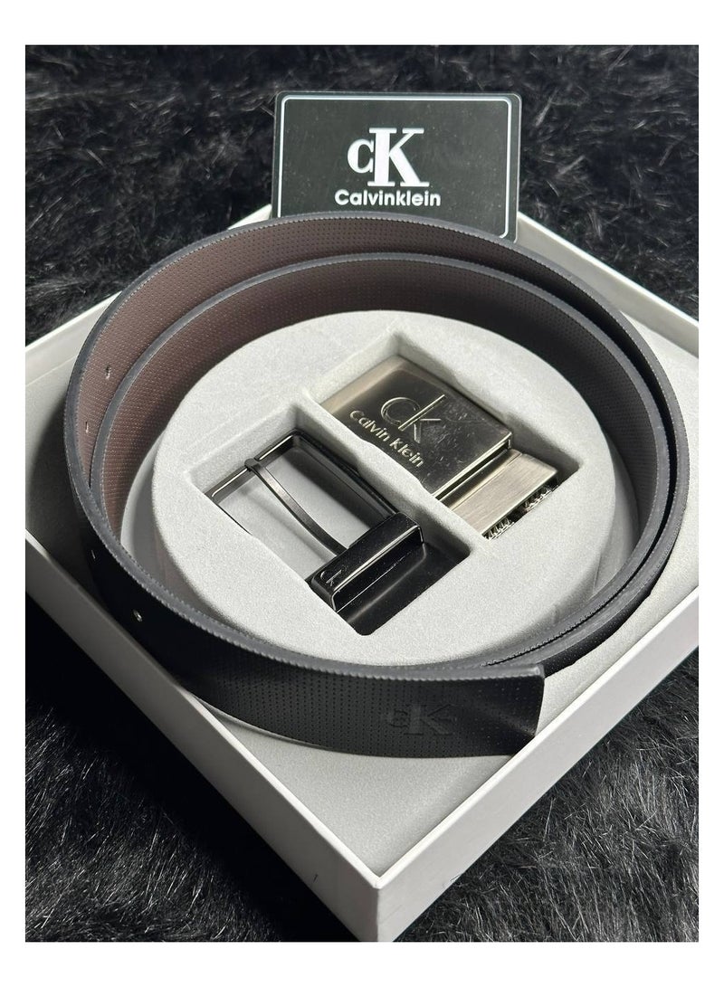 Calvin Klein Men's Reversible Belt Set with Dual Buckles (Black/Brown Leather)