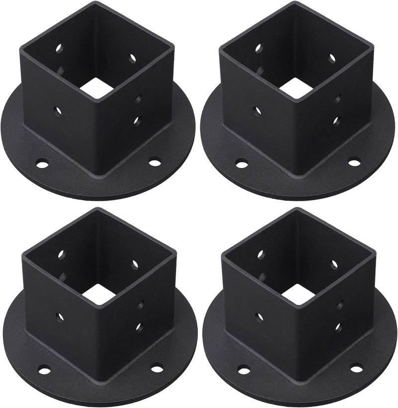 Wpbhk 4Pcs Floor Flange 2x2 Post Anchor Base Heavy Duty Solid Square Fence Pole Base Black Wall Mount Brackets kit for Deck Railing Mailbox - Image 1