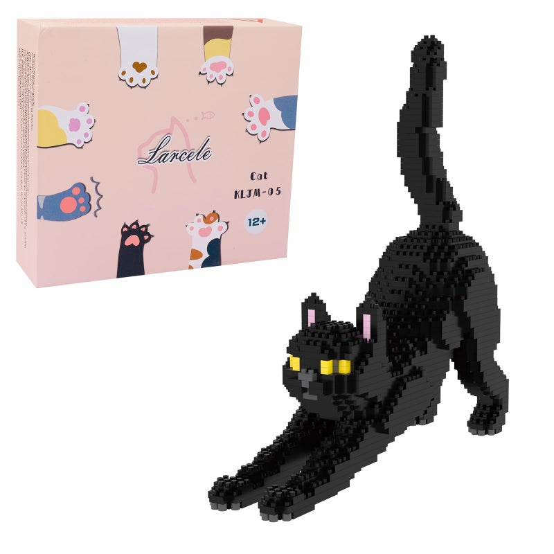 Larcele Cat Micro Building Blocks Animal Set DIY Mini 3D Building Toy Bricks Kit999 Pieces KLJM05 Black Cat - Image 2