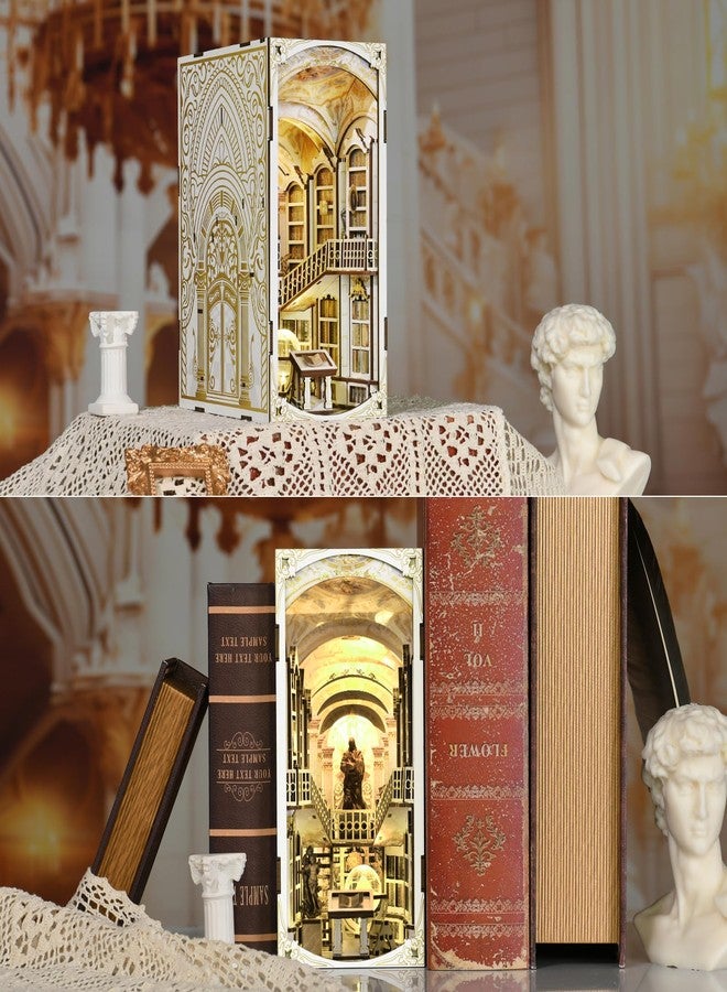 MiniCity DIY Book Nook Kit for Adults, 3D Wooden Puzzle Bookend Bookshelf Insert Decor with LED Light and Dust Cover (Library of Gods) - Image 5