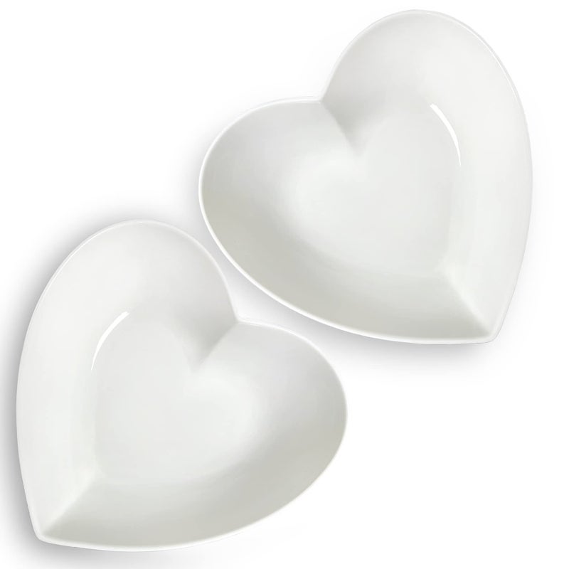 Keponbee Large Porcelain Heart Bowls White Deep Heart Shaped Plates for Salad/Fruit/Pasta or Baking Romantic Cake, 10 Inch, 2 pcs - Image 1