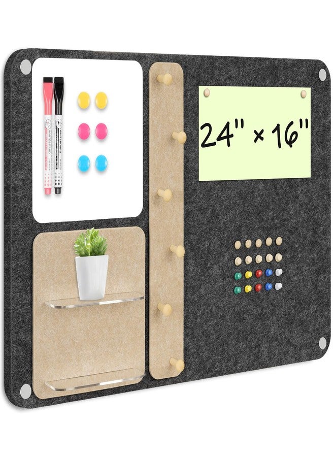 DOLLAR BOSS 3-in-1 Foldable Bulletin Board 24"x16" Horizontal - Magnetic Whiteboard with Cork & Acrylic Shelves, Sound-Absorbing Felt for Home/Office/Dorm Includes Pins/Markers/Magnets (Grey) - Image 1