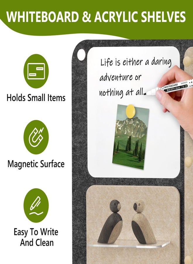 DOLLAR BOSS 3-in-1 Foldable Bulletin Board 24"x16" Horizontal - Magnetic Whiteboard with Cork & Acrylic Shelves, Sound-Absorbing Felt for Home/Office/Dorm Includes Pins/Markers/Magnets (Grey) - Image 3