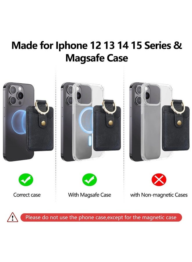 Magnetic Phone Card Wallet Holder, with Ring for MagSafe Wallet for iPhone 15/14/13/12 Series, Strong Magnetic Card Holder Wallet Fit 3 Cards Bling Holder Sleeve Pocket Retro Black  - Image 5