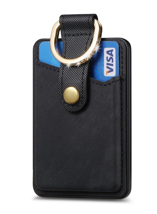 Magnetic Phone Card Wallet Holder, with Ring for MagSafe Wallet for iPhone 15/14/13/12 Series, Strong Magnetic Card Holder Wallet Fit 3 Cards Bling Holder Sleeve Pocket Retro Black  - Image 1