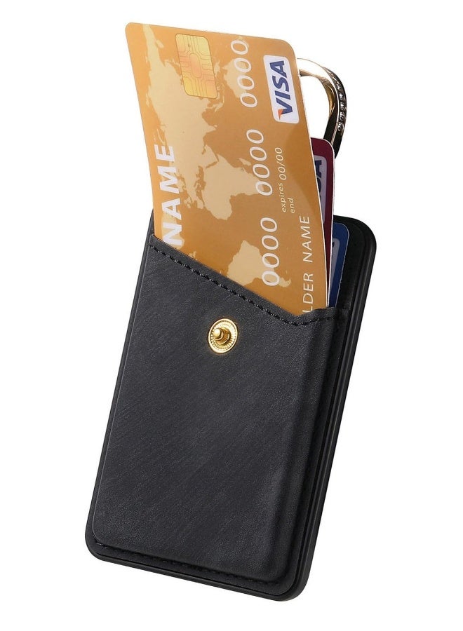 Magnetic Phone Card Wallet Holder, with Ring for MagSafe Wallet for iPhone 15/14/13/12 Series, Strong Magnetic Card Holder Wallet Fit 3 Cards Bling Holder Sleeve Pocket Retro Black  - Image 4