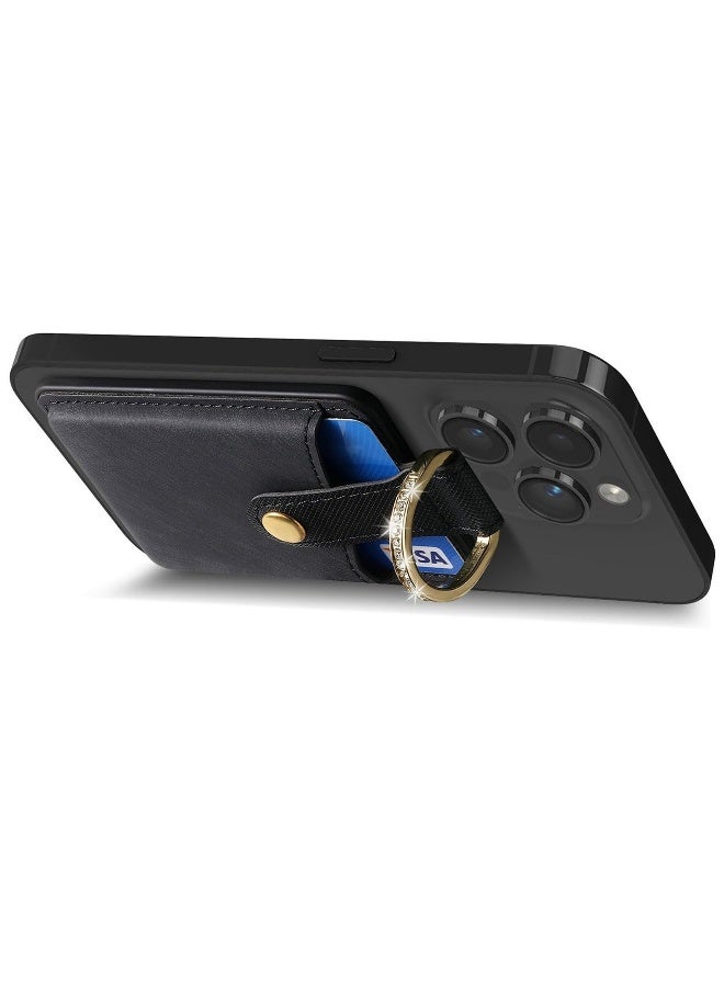Magnetic Phone Card Wallet Holder, with Ring for MagSafe Wallet for iPhone 15/14/13/12 Series, Strong Magnetic Card Holder Wallet Fit 3 Cards Bling Holder Sleeve Pocket Retro Black  - Image 2