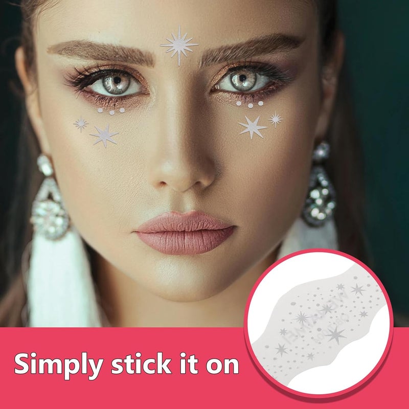 4pcs Waterproof Silver Glitter Freckle Stickers Temporary Face Tattoos Sparkle Freckles Stickers for Music Festivals Party Makeup for Women - Image 3