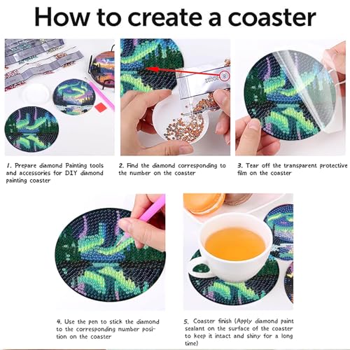 askkqtx 8 Pcs Aurora Diamond Art Coasters Kits with Holder, Landscape Diamond Painting Coasters Kits for Adults, DIY 5D Nature Scenery Diamond Dots Small Mini Kit Full Drill Art Craft Supplies 4X4 Inch - Image 5