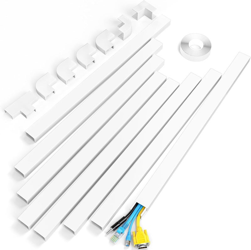 Yecaye Cord Hider, 113in Large Cord Covers for Wires on Wall, Cord Organizer for 3-4 Wires, Easy Install Cable Management Kit, TV Wire Hider for Home Office, W1.18in H0.67in, White - Image 1