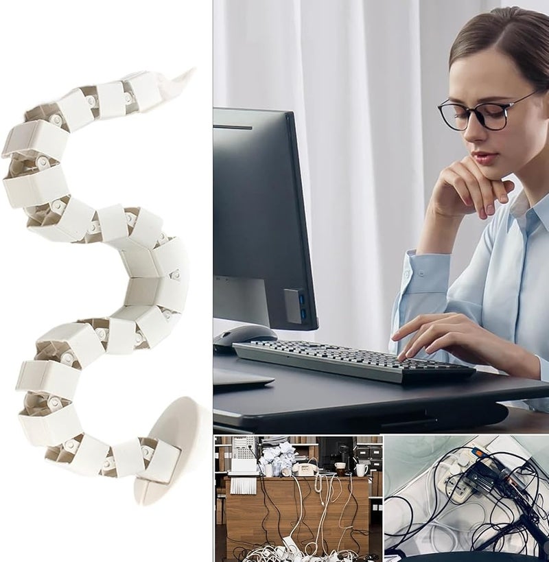 White Square Flexible Snake Shape Wire Protector Cable Tube for PC TV Phone Laptop - Image 4