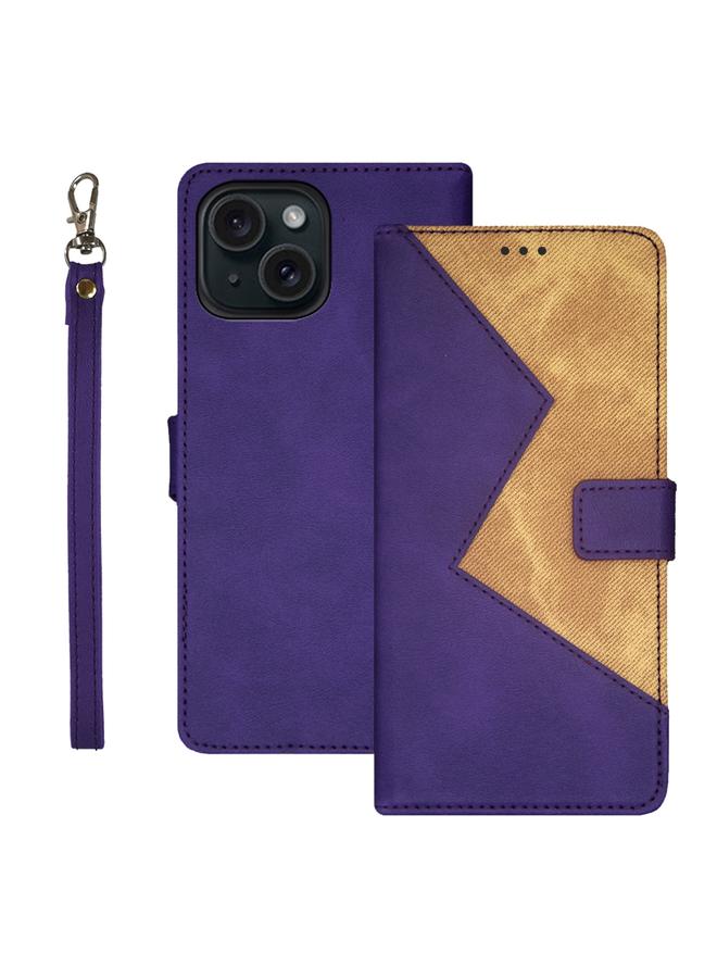 The Bros Case For iPhone 15 Plus Two-color Splicing Leather Phone Case