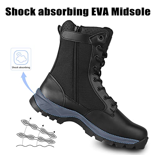LUDEY Lightweight Military Tactical Boots for Men Durable YKK Side Zipper Police Army Combat Jungle Breathable Comfortable Duty Boots Black 9US - Image 4