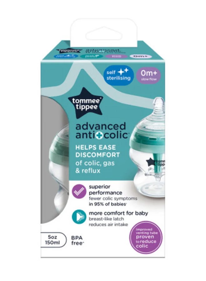 tommee tippee Pack Of 1 Advanced Closer To Nature Anti Colic Feeding Bottle 0 Months+ 150 ml Clear - Packaging May Vary , Assorted - Image 1