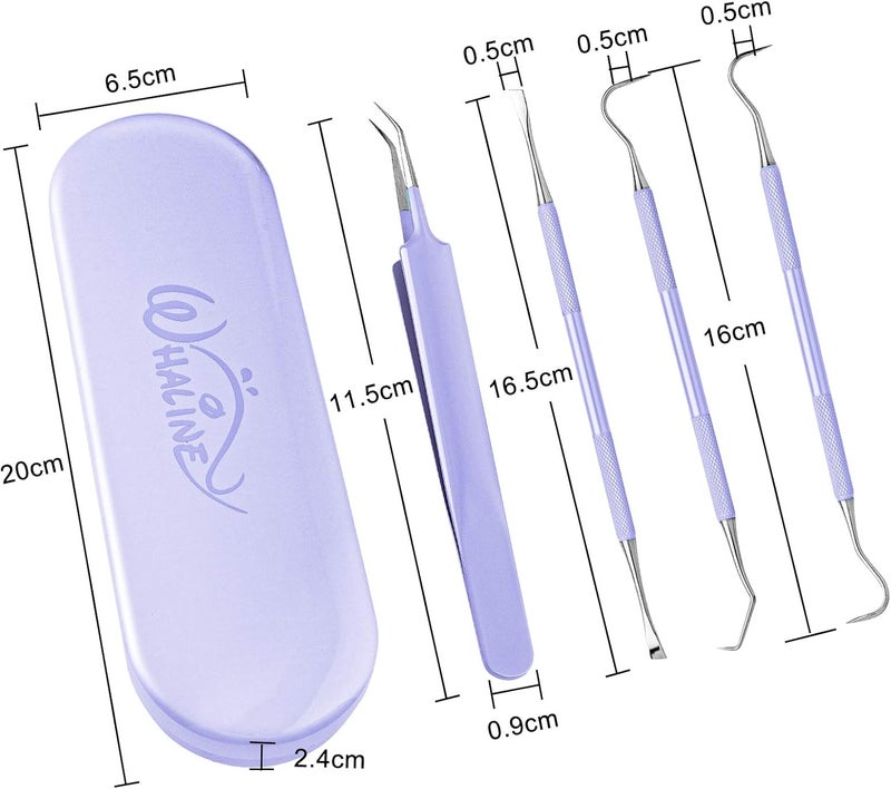 Whaline Weeding Vinyl Tools 4 Pieces Precision Stainless Steel Weeder Tool with Case, Vinyl Craft Paper Craft Tool Kit for Silhouettes Cameos, Lettering Scraper Hook Spatula Tweezers (Purple) - Image 2