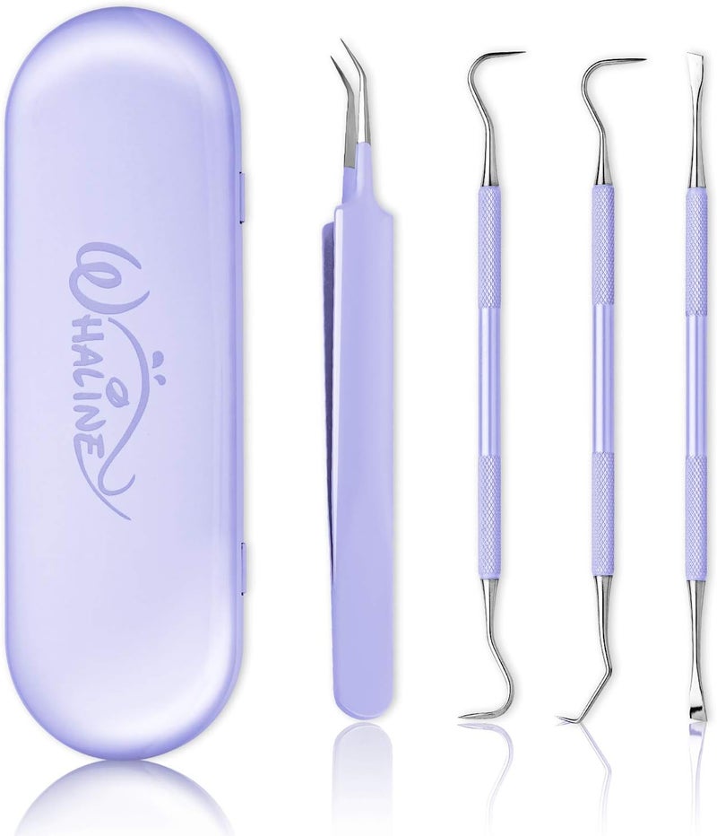 Whaline Weeding Vinyl Tools 4 Pieces Precision Stainless Steel Weeder Tool with Case, Vinyl Craft Paper Craft Tool Kit for Silhouettes Cameos, Lettering Scraper Hook Spatula Tweezers (Purple) - Image 1