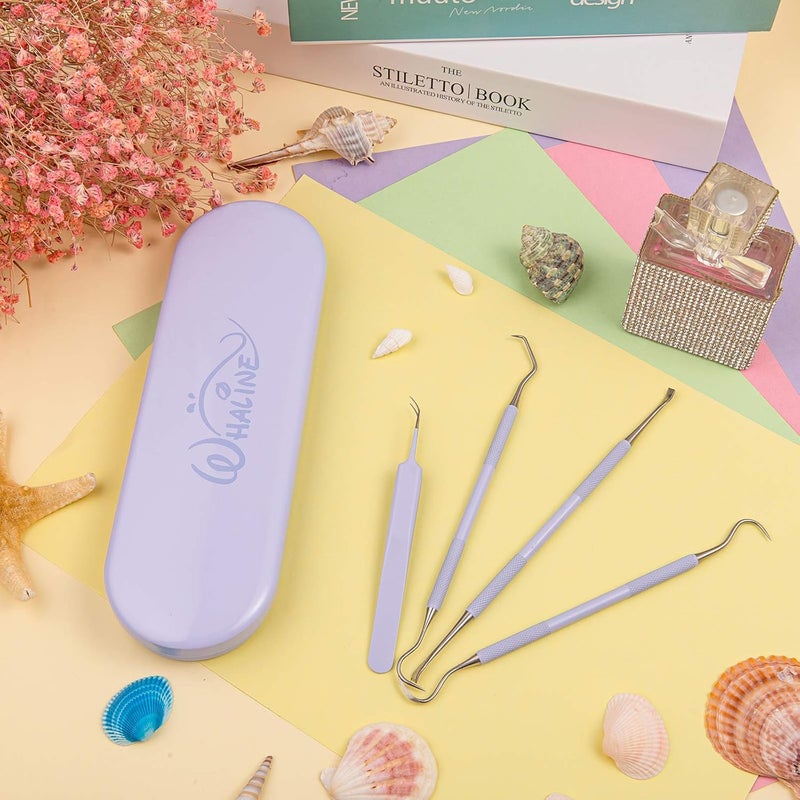 Whaline Weeding Vinyl Tools 4 Pieces Precision Stainless Steel Weeder Tool with Case, Vinyl Craft Paper Craft Tool Kit for Silhouettes Cameos, Lettering Scraper Hook Spatula Tweezers (Purple) - Image 4