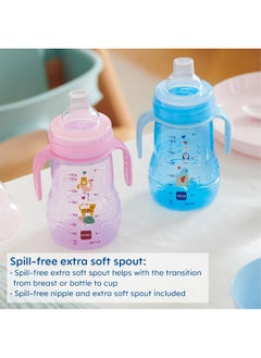 MAM MAM Trainer Cup (1 Count), 8 oz. Trainer Drinking Cup with Extra-Soft Spout, Spill-Free, and Non-Slip Handles, for Girls 4+ Months, Designs May Vary  - Image 2