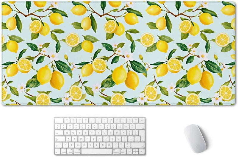 SSOIU Extended Mouse Pad, XXL Gaming Mouse Pads, Large Big Mousepad Laptop Computer Keyboard Mat Desk Pad with Non-Slip Base Stitched Edge for Gaming Office, 35.5 x 15.7 inch, Lemon Fruits Tree Leaf - Image 1
