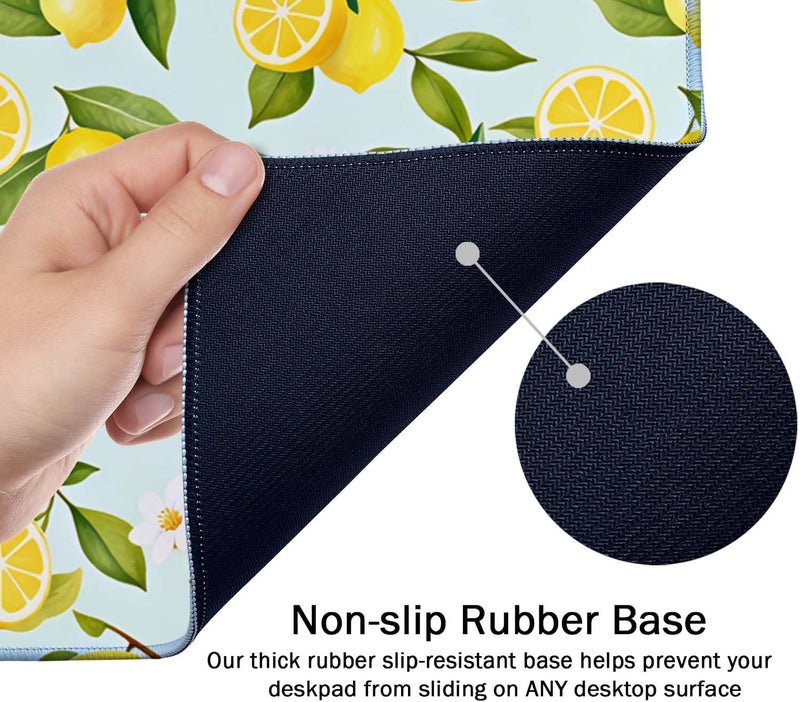 SSOIU Extended Mouse Pad, XXL Gaming Mouse Pads, Large Big Mousepad Laptop Computer Keyboard Mat Desk Pad with Non-Slip Base Stitched Edge for Gaming Office, 35.5 x 15.7 inch, Lemon Fruits Tree Leaf - Image 5