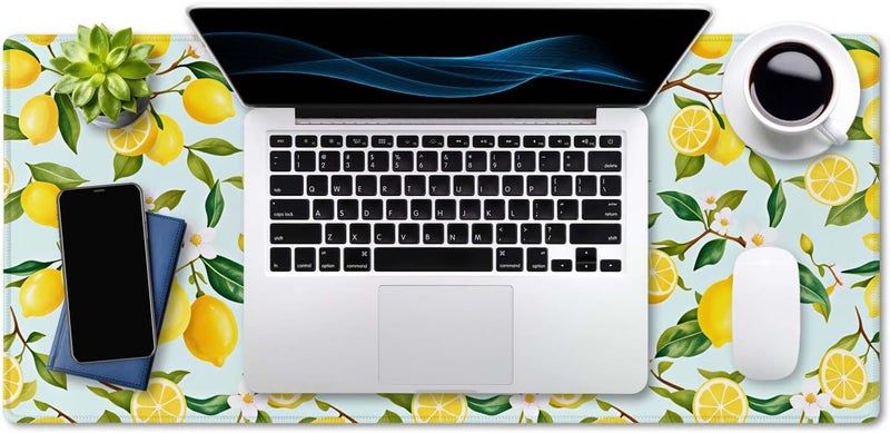 SSOIU Extended Mouse Pad, XXL Gaming Mouse Pads, Large Big Mousepad Laptop Computer Keyboard Mat Desk Pad with Non-Slip Base Stitched Edge for Gaming Office, 35.5 x 15.7 inch, Lemon Fruits Tree Leaf - Image 4