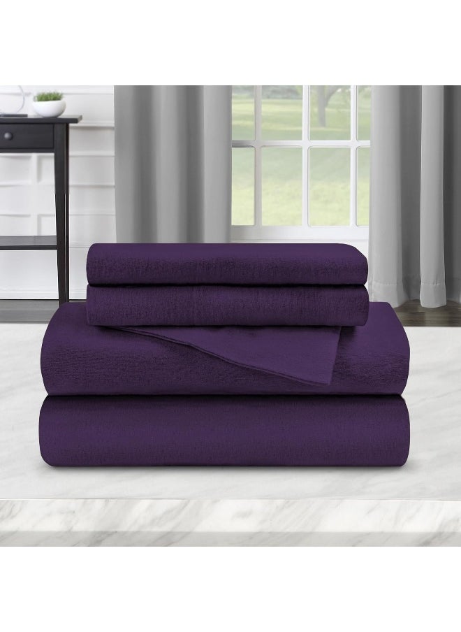 Superior Superior Premium Cotton Flannel Sheets, All Season 100% Brushed Cotton Flannel Bedding, 4-Piece Sheet Set with Deep Fitting Pockets - Purple Solid, King Bed  - Image 5