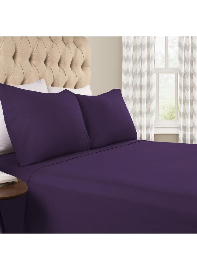 Superior Superior Premium Cotton Flannel Sheets, All Season 100% Brushed Cotton Flannel Bedding, 4-Piece Sheet Set with Deep Fitting Pockets - Purple Solid, King Bed  - Image 2