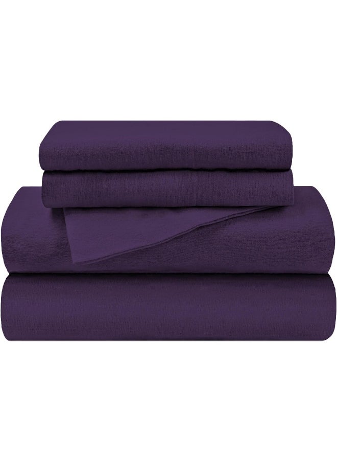 Superior Superior Premium Cotton Flannel Sheets, All Season 100% Brushed Cotton Flannel Bedding, 4-Piece Sheet Set with Deep Fitting Pockets - Purple Solid, King Bed  - Image 1