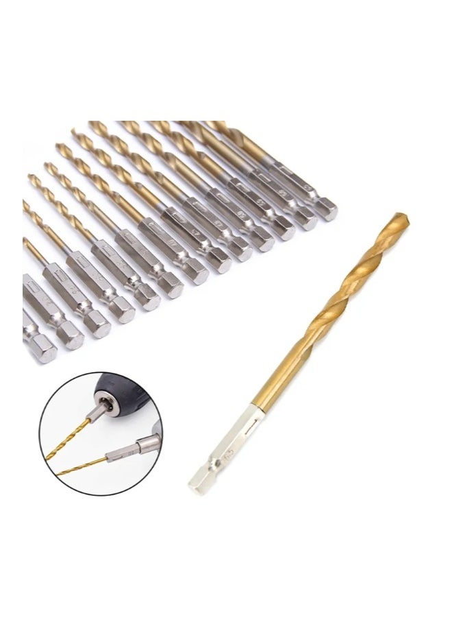 Generic 13Pcs HSS High Speed Steel Titanium Coated Drill Bit Set 1/4 Hex Shank 1.5mm-6.5mm Hexagonal Handle Twist Drill For Wood Alluminum Metal Drilling  - Image 3