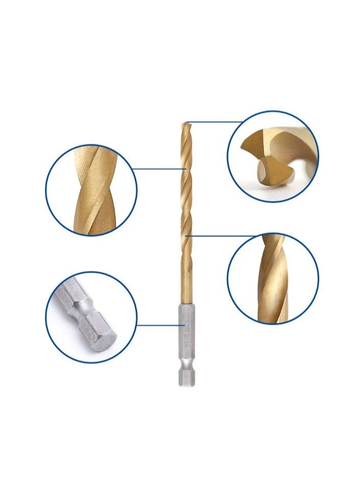 Generic 13Pcs HSS High Speed Steel Titanium Coated Drill Bit Set 1/4 Hex Shank 1.5mm-6.5mm Hexagonal Handle Twist Drill For Wood Alluminum Metal Drilling  - Image 2