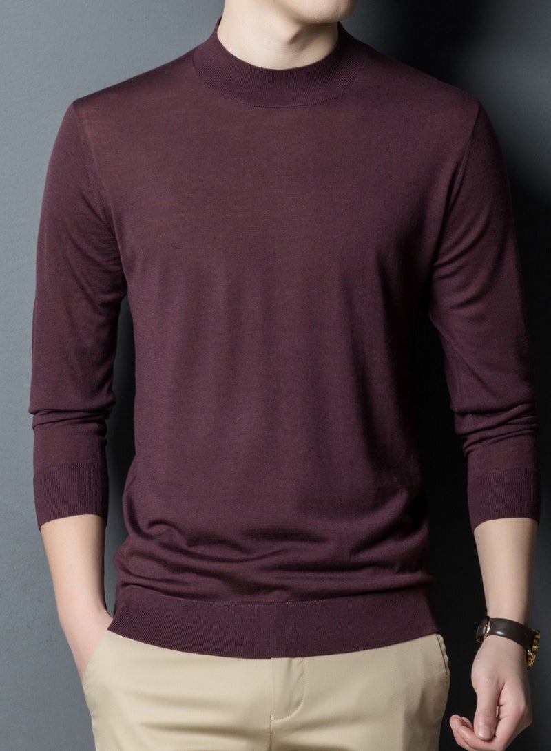 Loquat Men's Winter Fashion Simple Solid Color Crew-neck Sweater 