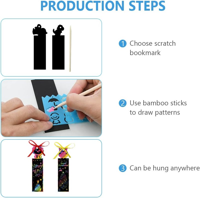 Vicloon Scratch Pictures for Children, 36 Pieces Scratch Picture Dinosaur y Small Animals, Scratch Pictures Bookmark with 18 Wooden Pens and 36 Ribbons, 4 Drawing Templates for Party DIY Gift Tags - Image 4