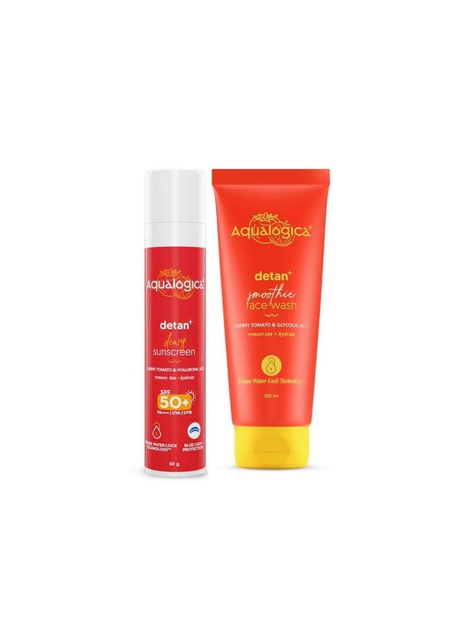 Aqualogica Detan+ Brighter Skin Combo Spf 50 - Face Wash For All Skin Types - 100G + Sunscreen - 50G, 2 Count  - Image 1